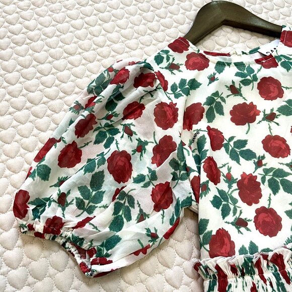 NWT GANNI Floral Print Pleated Georgette Mini Dress Size 36 Jenney - Picture 6 of 12